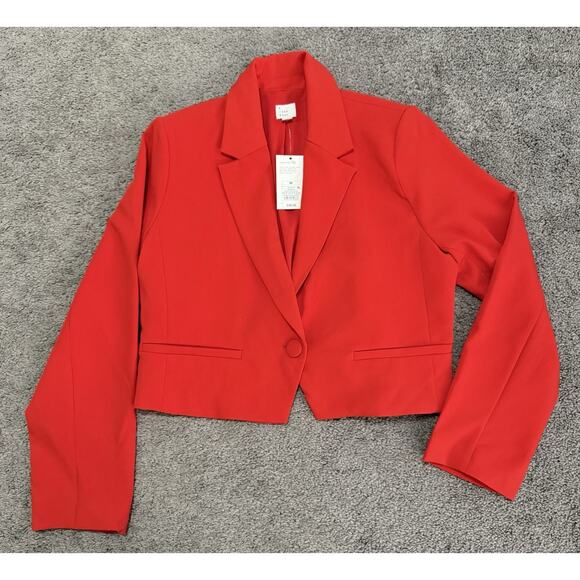 Red Work Blazer Cropped Jacket Women’s Holiday Party Christmas A New Day - Picture 1 of 10